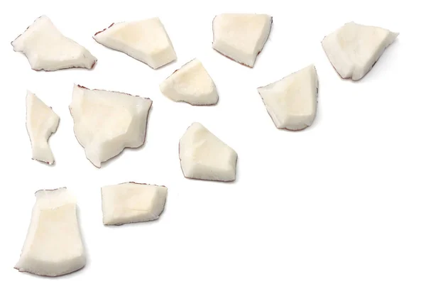 Kokosnussstücke Isoliert Auf Weißem Hintergrund Ansicht Von Oben — Stockfoto