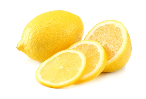 Comida Saudável Limão Com Fatias Isoladas Fundo Branco — Fotografia de Stock