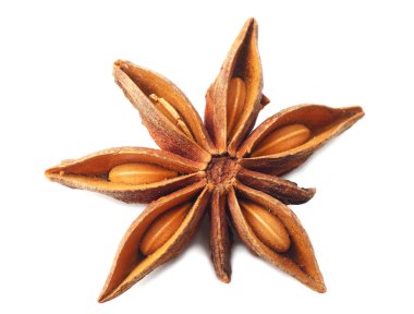 Kuru anasonu meyve ve tohumlar üzerinde beyaz izole üstten görünüm