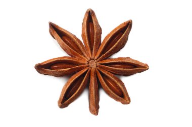 Top view of dry star anise fruit and seeds isolated on white clipart