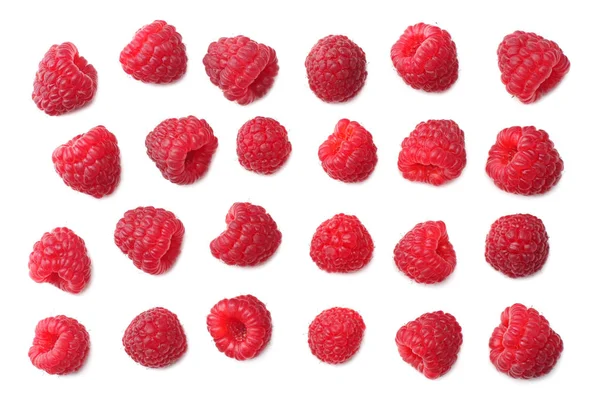 Ripe Raspberries Isolated White Background Top View Royalty Free Stock Photos