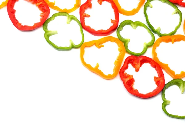 Sliced Sweet Bell Pepper Isolated White Background Top View — Stock Photo, Image