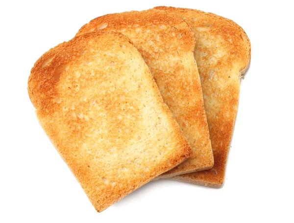 Три ломтика тоста хлеб изолирован на белом фоне — стоковое фото