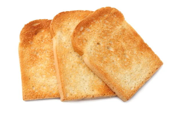 Drie sneetjes toast brood geïsoleerd op witte achtergrond — Stockfoto