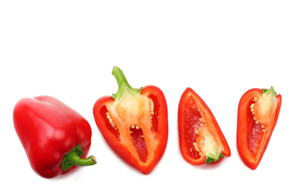 Sliced Red Sweet Bell Pepper Isolated White Background Top View — Stock Photo, Image