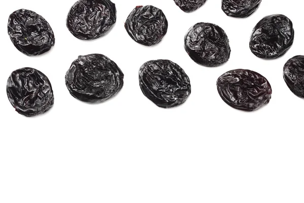 Dried Plums Prunes Isolated White Background Top View — Stock Photo, Image