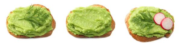 Avocado Crème Collectie Sandwich Met Avocado Crème Geïsoleerd Een Witte — Stockfoto