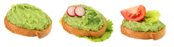 Avocado Crème Collectie Sandwich Met Avocado Crème Geïsoleerd Een Witte — Stockfoto