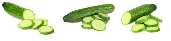 Cucumber Collection Fresh Cucumber Slices Isolated White Background — Stock Photo, Image