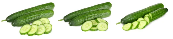 Cucumber Collection Fresh Cucumber Slices Isolated White Background — Stock Photo, Image