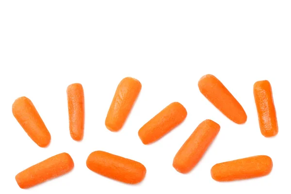 Группа Органических Маленьких Морковок Выделенных Белом Фоне Вид Сверху — стоковое фото