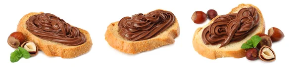 Rebanada Pan Con Crema Chocolate Con Avellana Aislada Sobre Fondo — Foto de Stock