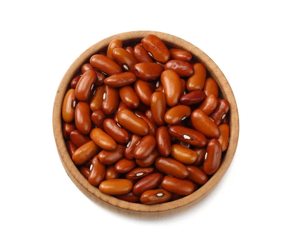 Brown Kidney Beans Wooden Bowl Isolated White Background Top View — Stock Photo, Image