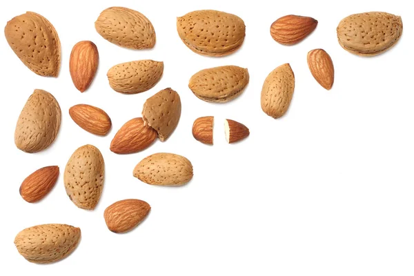 Almonds Isolated White Background Top View — Stock Photo, Image