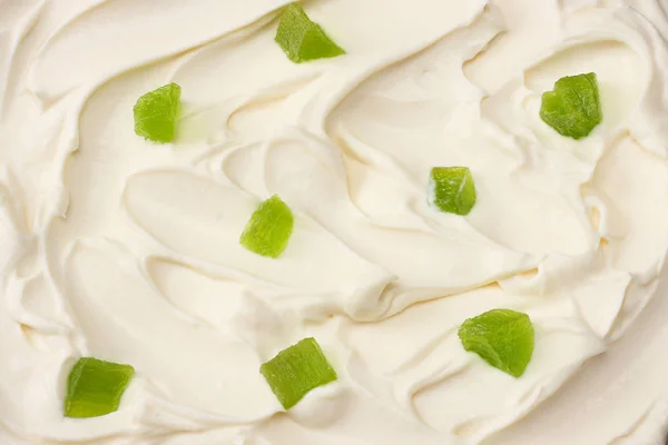 Joghurt Hintergrund Mit Kiwi Stücken Joghurt Textur Ansicht Von Oben — Stockfoto