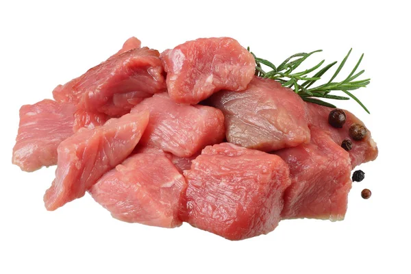 Pezzi Carne Manzo Cruda Isolati Sfondo Bianco — Foto Stock
