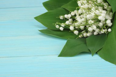 zambak vadideki mavi ahşap arka plan üzerinde. üstten görünüm