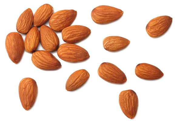 Almonds Isolated White Background Top View — Stock Photo, Image