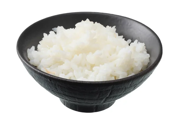 White Rice Black Bowl Isolated White Background — Stock Photo, Image