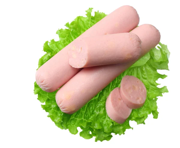 Gekochte Würste Mit Salat Isoliert Auf Weißem Hintergrund Ansicht Von — Stockfoto