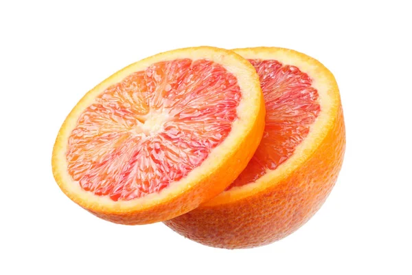 Rood Bloed Oranje Vrucht Met Segmenten Geïsoleerd Witte Achtergrond — Stockfoto