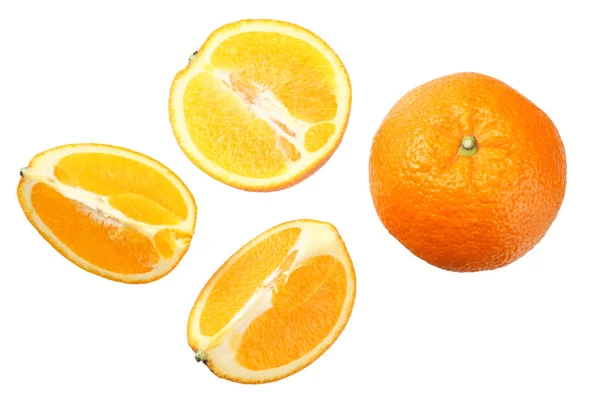 Arancione Con Fette Isolate Fondo Bianco Cibo Sano Vista Dall — Foto Stock