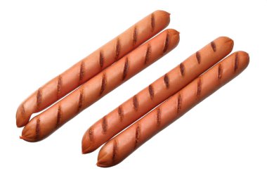 Beyaz arka plan üzerinde izole sosis haşlama. Üstten Görünüm 