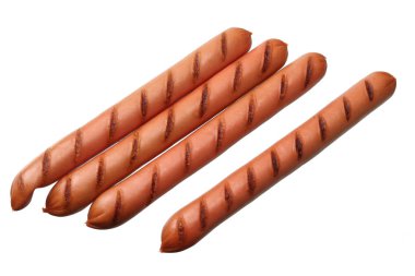 Beyaz arka plan üzerinde izole sosis haşlama. Üstten Görünüm 