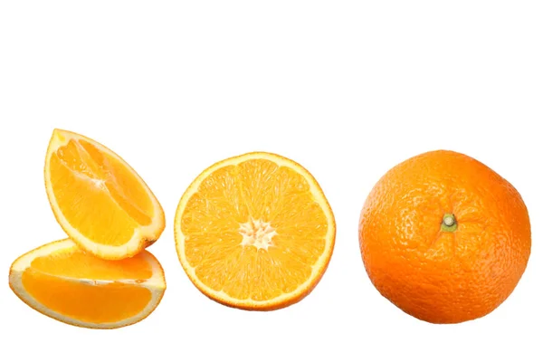 Orange with slices isolated on white background. healthy food. top view — Stock Photo, Image