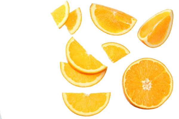 Orange with slices isolated on white background. healthy food. top view — Stock Photo, Image