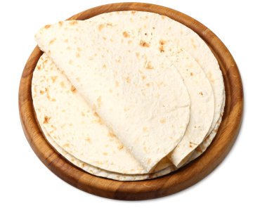 Beyaz arka plan üzerinde izole ahşap tahta üzerinde tortilla şal 