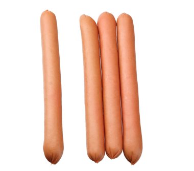 Beyaz arka plan üzerinde izole sosis haşlama. Üstten Görünüm 