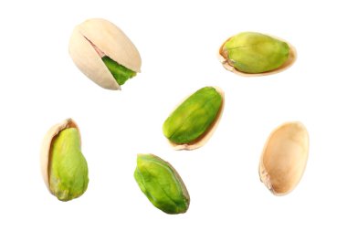 Beyaz arka plan üzerinde izole fıstık. Üstten Görünüm 