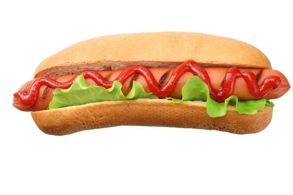Grelha de cachorro-quente com alface isolada no fundo branco. fast food . — Fotografia de Stock