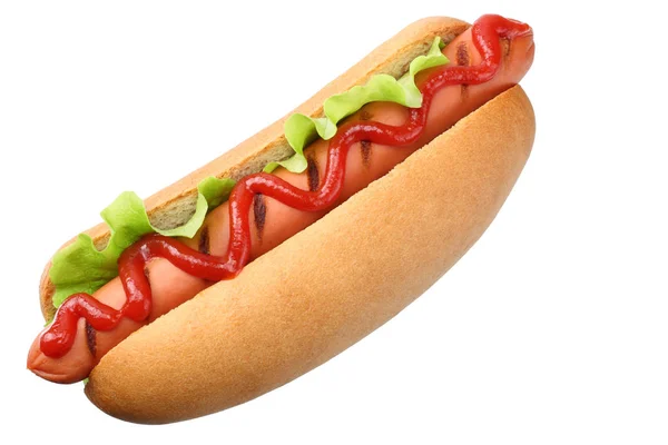 Grelha de cachorro-quente com alface isolada no fundo branco. fast food . — Fotografia de Stock