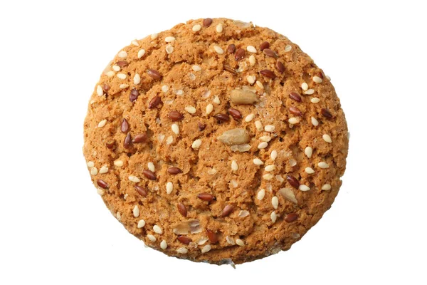 Oatmeal cookie isolerad på en vit bakgrund. Ovanifrån — Stockfoto