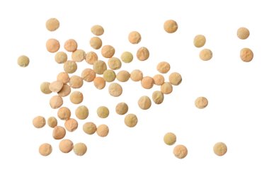 Beyaz arka planda izole edilmiş mercimek. Üst görünüm. 