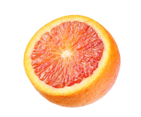 Sangre roja fruta naranja con rebanadas aisladas sobre fondo blanco — Foto de Stock