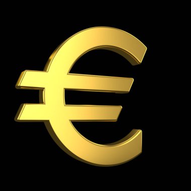 Euro işareti. Siyah arka plan üzerinde 3d altın euro sembolü. 3d render 