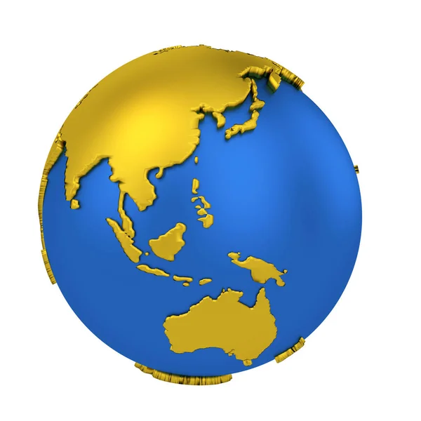 Sarı kıtaları beyaz arka plan üzerinde izole dünya küresi. Dünya Haritası. 3d render illüstrasyon. — Stok fotoğraf