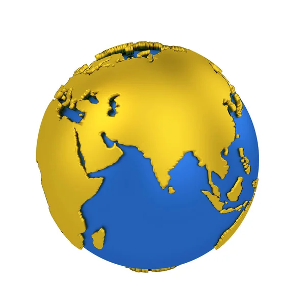 Earth Globe met gele continenten geïsoleerd op witte achtergrond. Wereld kaart. illustratie 3D-rendering. — Stockfoto