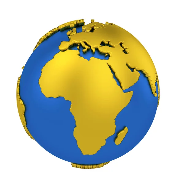 흰색 배경에 고립 된 노란색 대륙지구. 세계지도. 3D 렌더링 일러스트레이션. — 스톡 사진