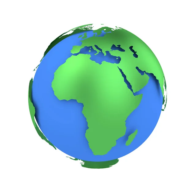 Globo terrestre con continentes verdes aislados sobre fondo blanco. Mapa del mundo. Ilustración de representación 3D. África — Foto de Stock