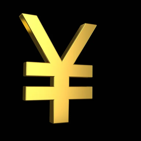 Jpy 符号。黑色背景上的 3d 金色日元符号。3d 渲染 — 图库照片