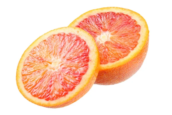 Rood bloed oranje vrucht met segmenten geïsoleerd op witte achtergrond — Stockfoto