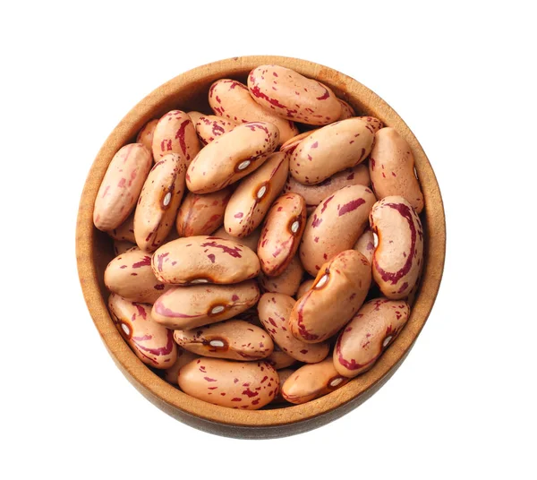 Red kidney beans in wooden bowl isolated on white background. top view — Stock Photo, Image