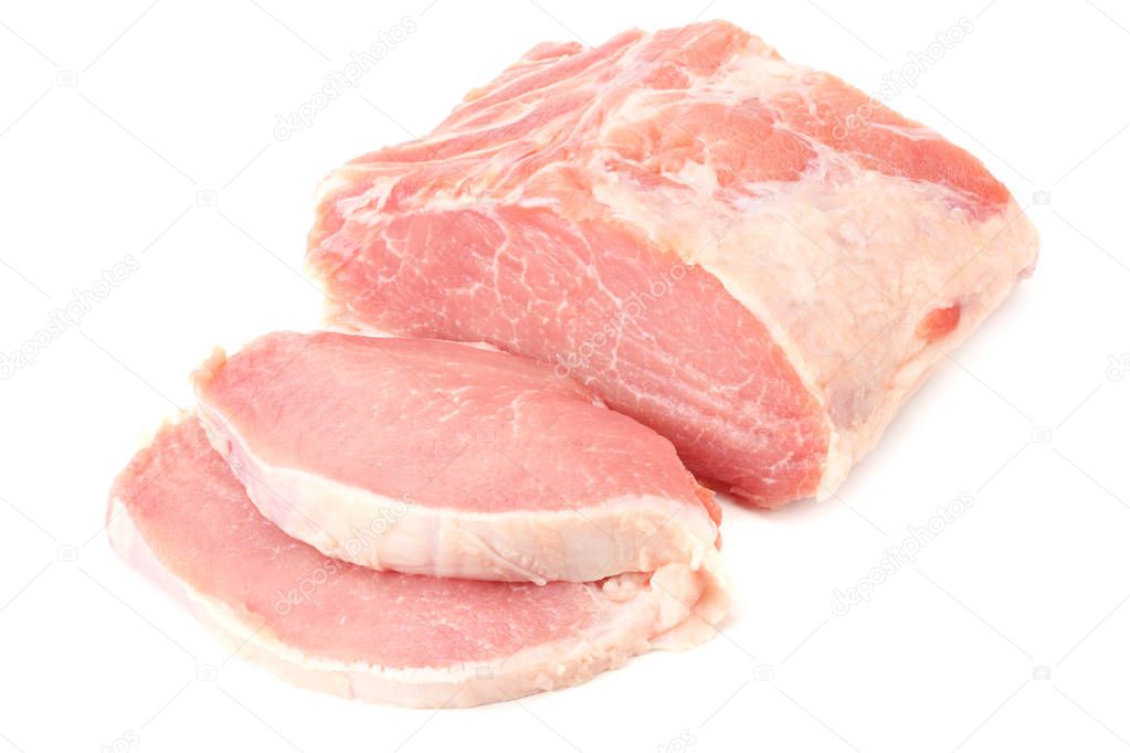 Raw pork meat isolated on white background 