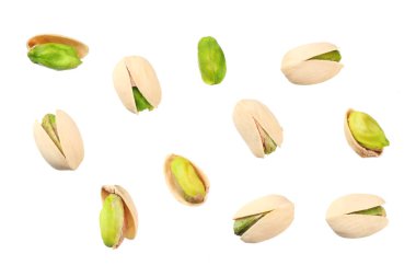 Beyaz arka plan üzerinde izole fıstık. Üstten Görünüm 