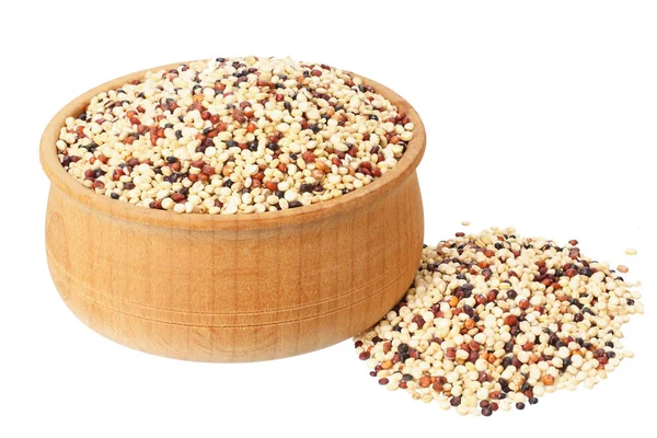 Quinoa in a wooden bowl isolated on white background. quinoa seed — Stock Photo, Image