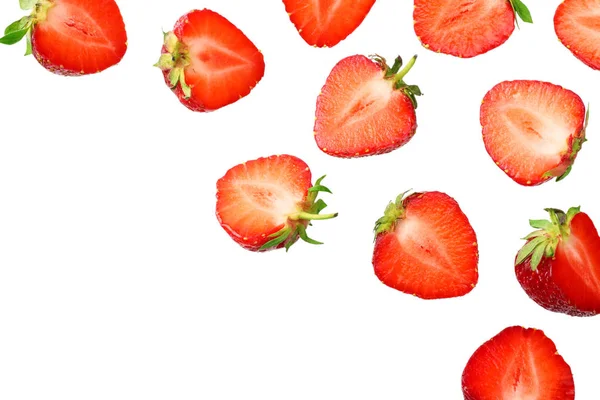 Sliced strawberry isolated on white background. Top view — Stock Photo, Image